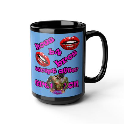 hoes b4 bros - Black Mug (light blue)