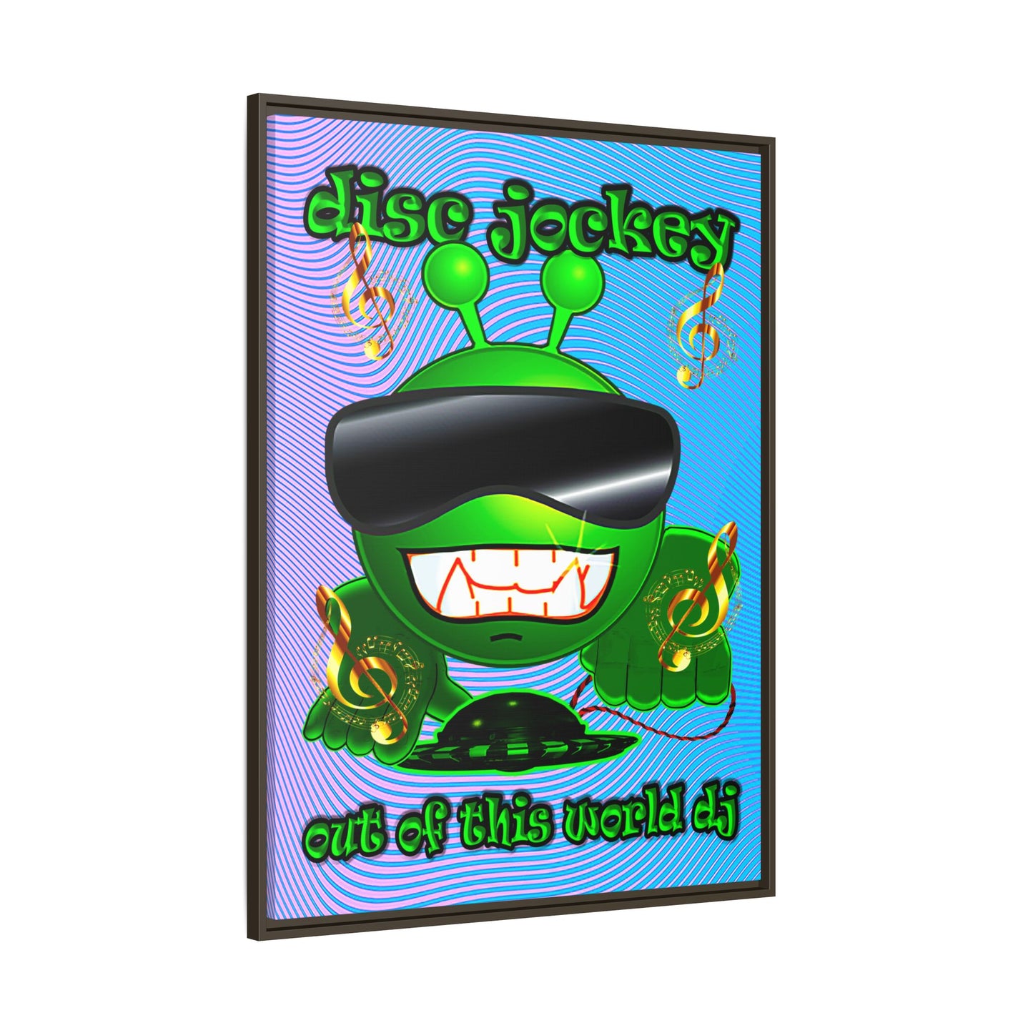 disc jockey - framed canvas art (light blue-purple wave)
