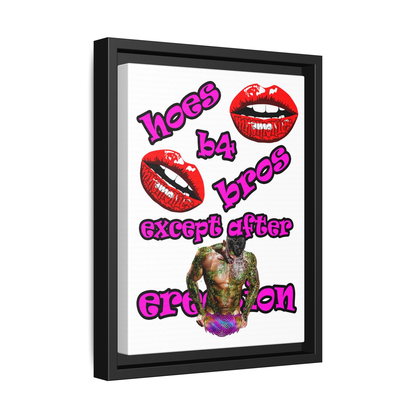 hoes b4 bros - framed canvas art (white)