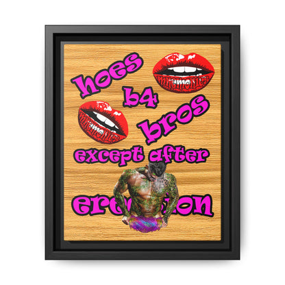 hoes b4 bros - framed canvas art (butterscotch wood finish)