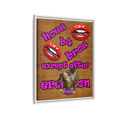 hoes b4 bros - framed canvas art (brown papyrus)