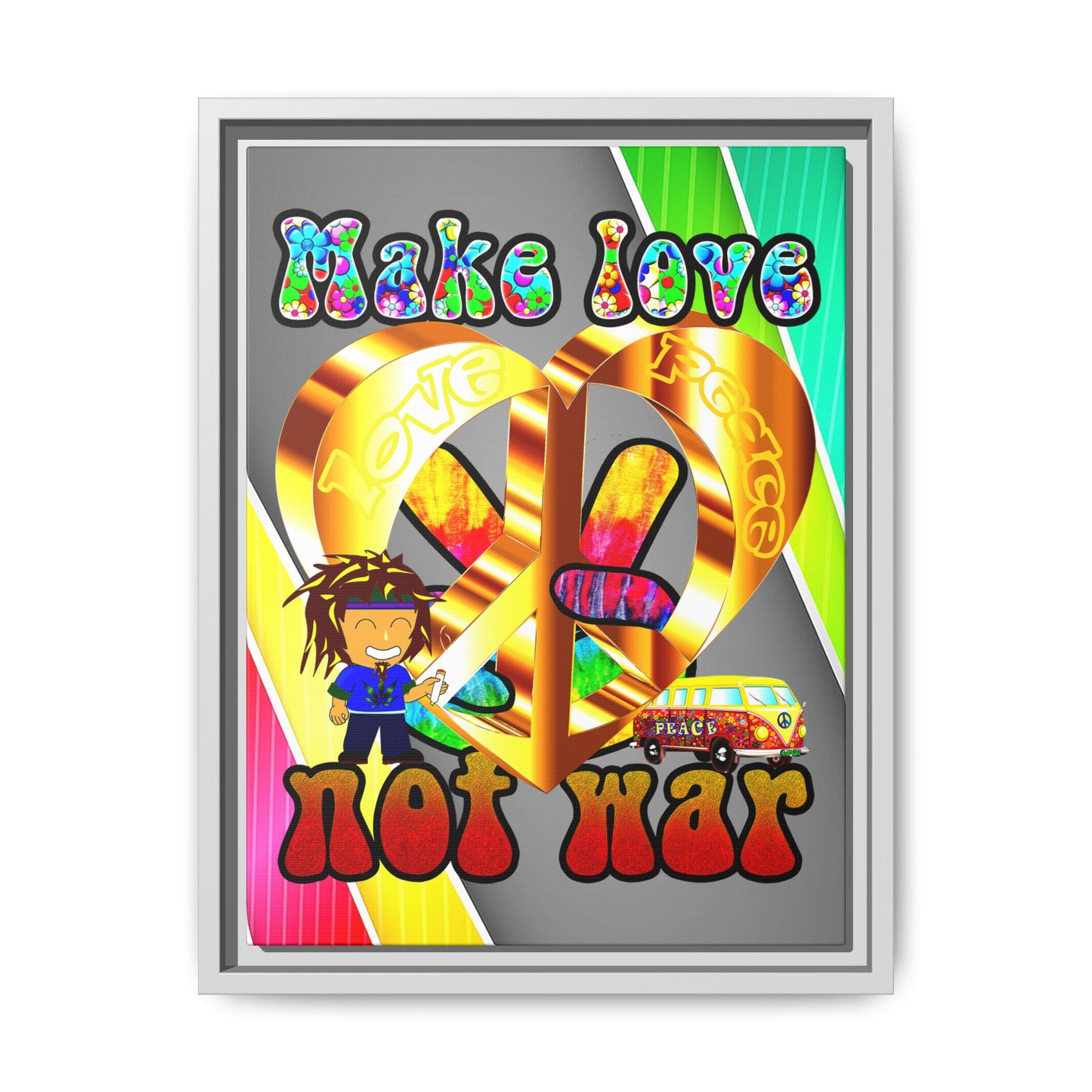 love peace - framed canvas art (rainbow split)