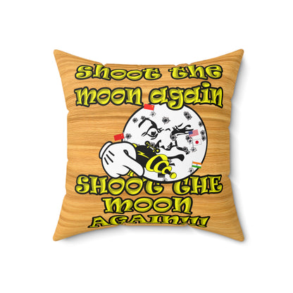 shoot the moon again - Spun Polyester Square Pillow - (butterscotch wood finish)