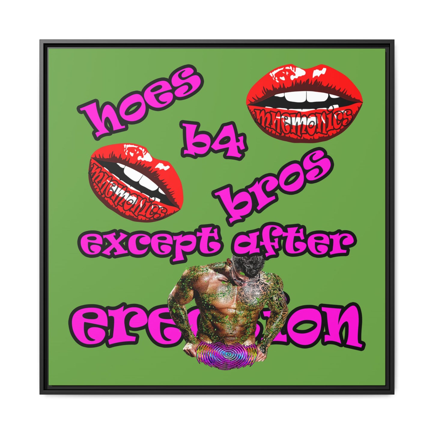 hoes b4 bros - framed canvas art (green)