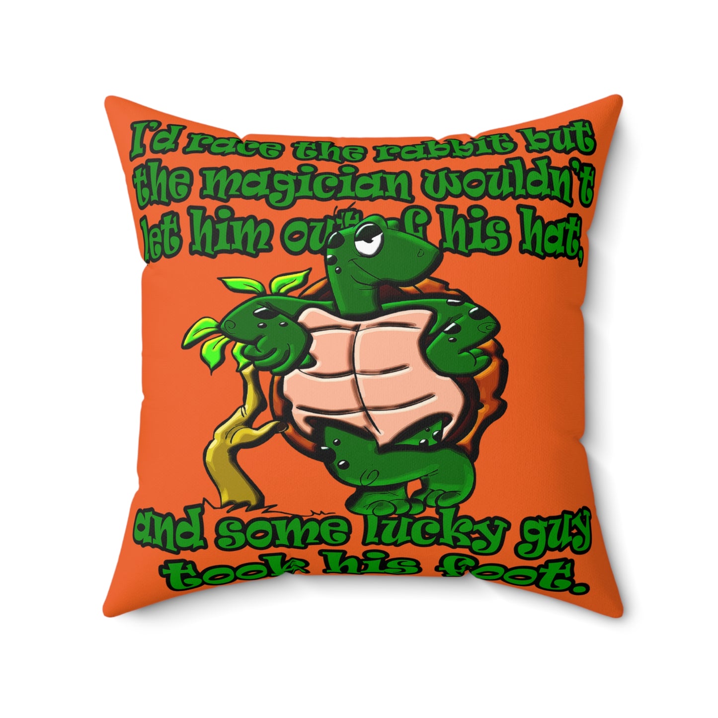 turtle race - Spun Polyester Square Pillow - (orange)