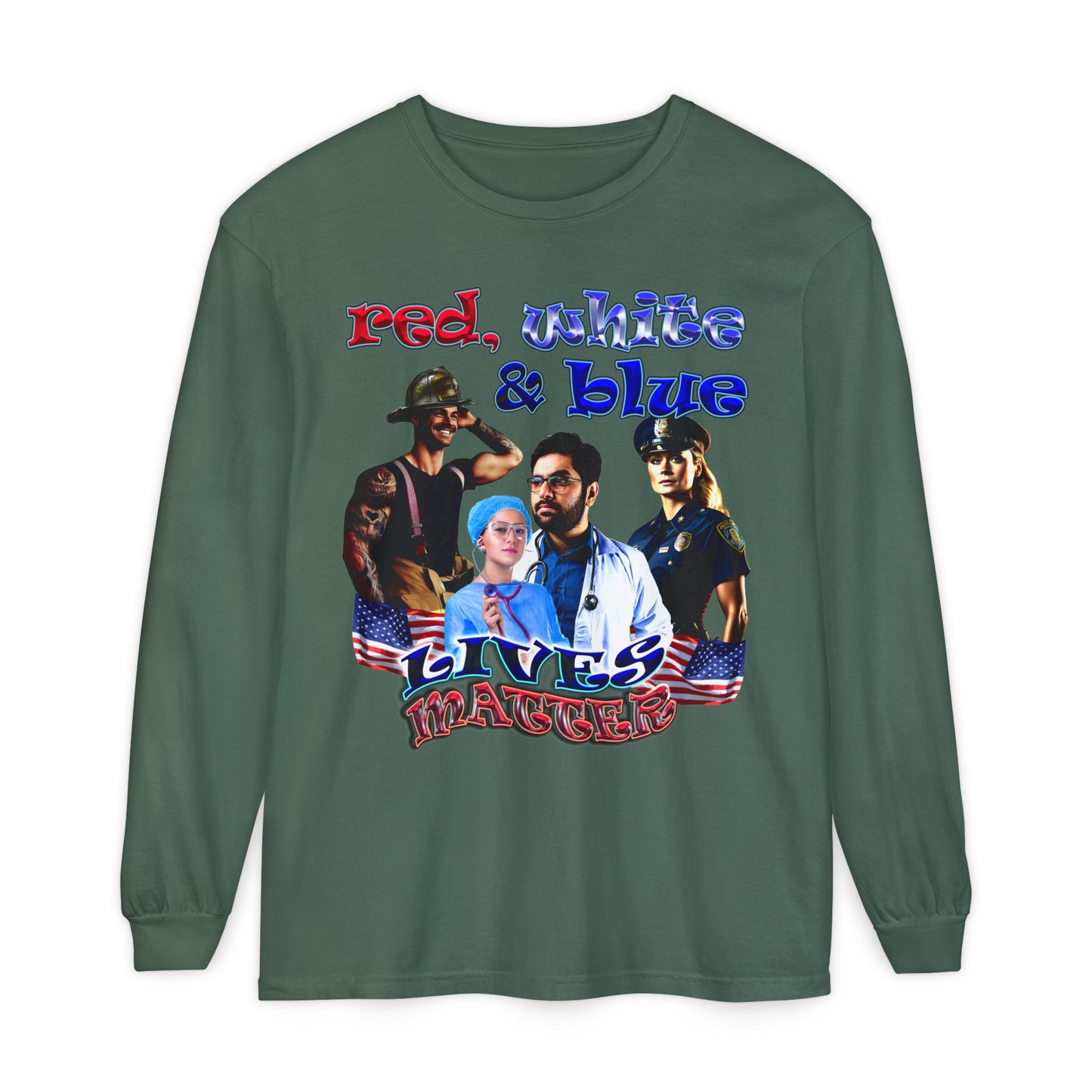 rw&b lives matter - Unisex Garment-dyed Long Sleeve T-Shirt