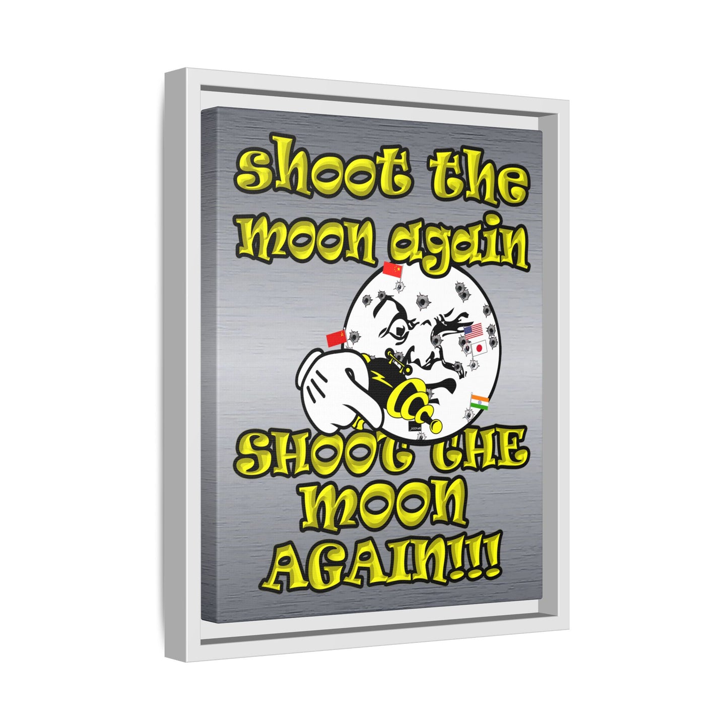 shoot the moon again - framed canvas art (brushed nickel)