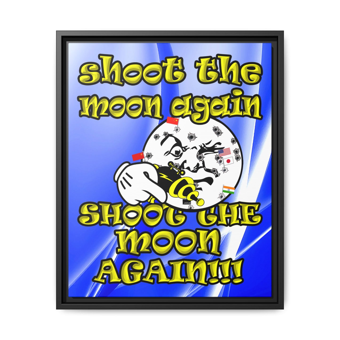 shoot the moon again - framed canvas art (blue-white wave)