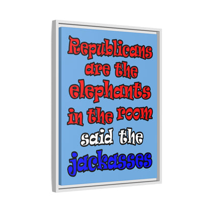 donkeys and elephants - framed canvas art (light blue)