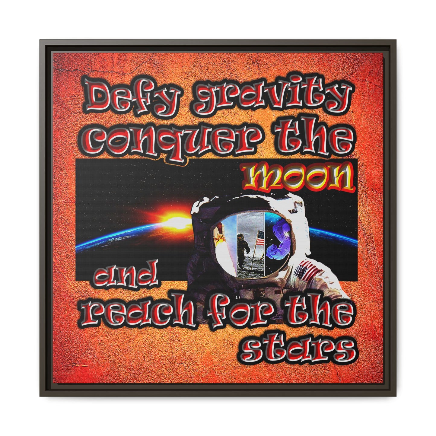 defy conquer reach - framed canvas art (burnt orange)