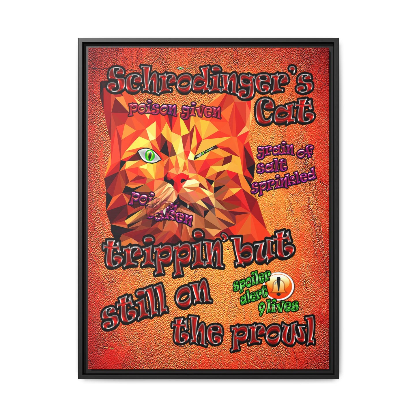 schrodinger's cat - framed canvas art (burnt orange)