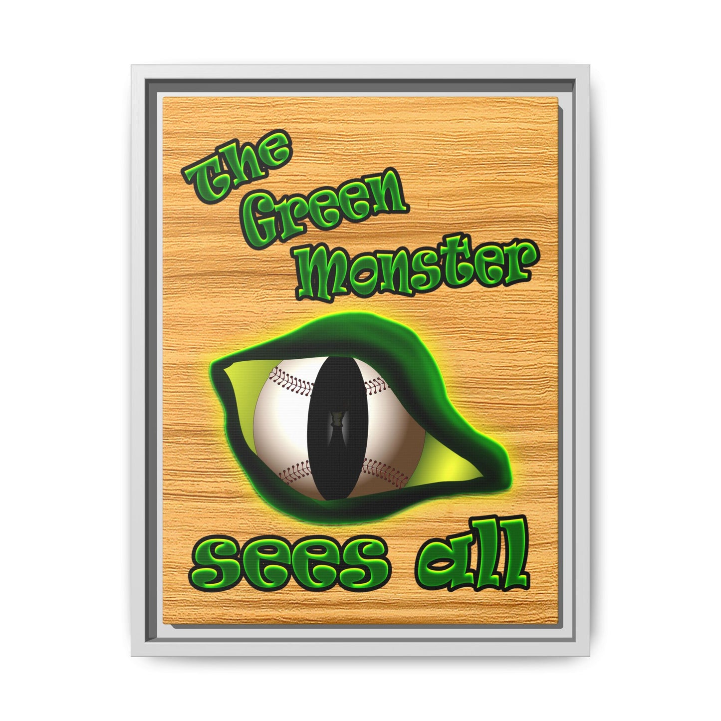 green monster - framed canvas art (butterscotch wood finish)