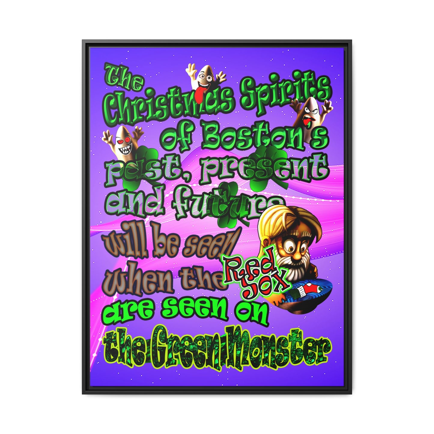 christmas spirits of boston - framed canvas art (purple-pink wave)