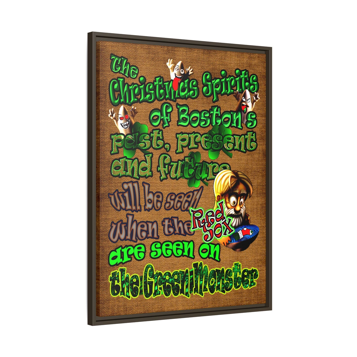 christmas spirits of boston - framed canvas art (brown papyrus)