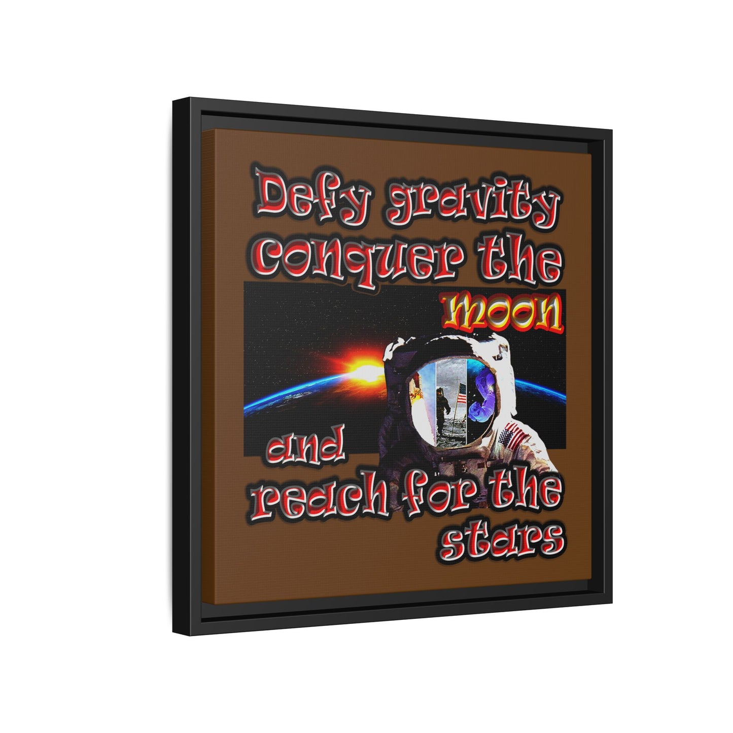 defy conquer reach - framed canvas art (brown)