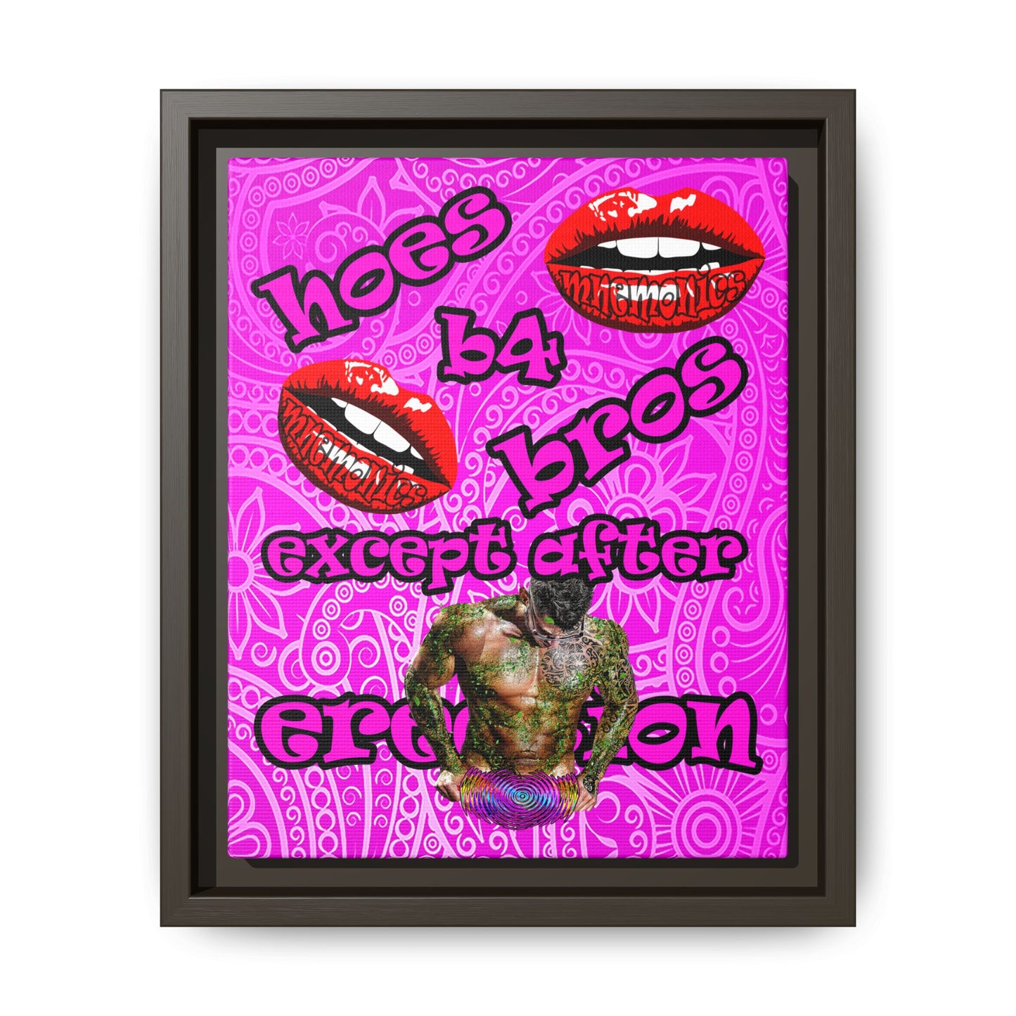hoes b4 bros - framed canvas art (pink swirl)