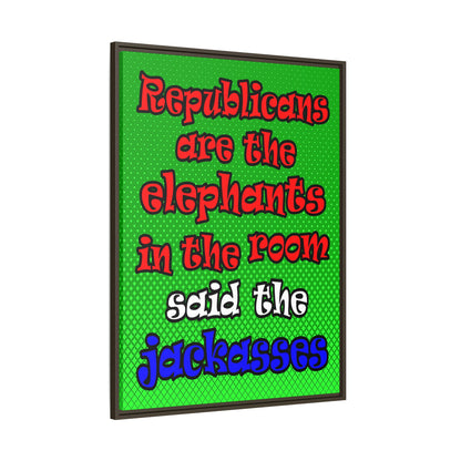 donkeys and elephants - framed canvas art (logo green)