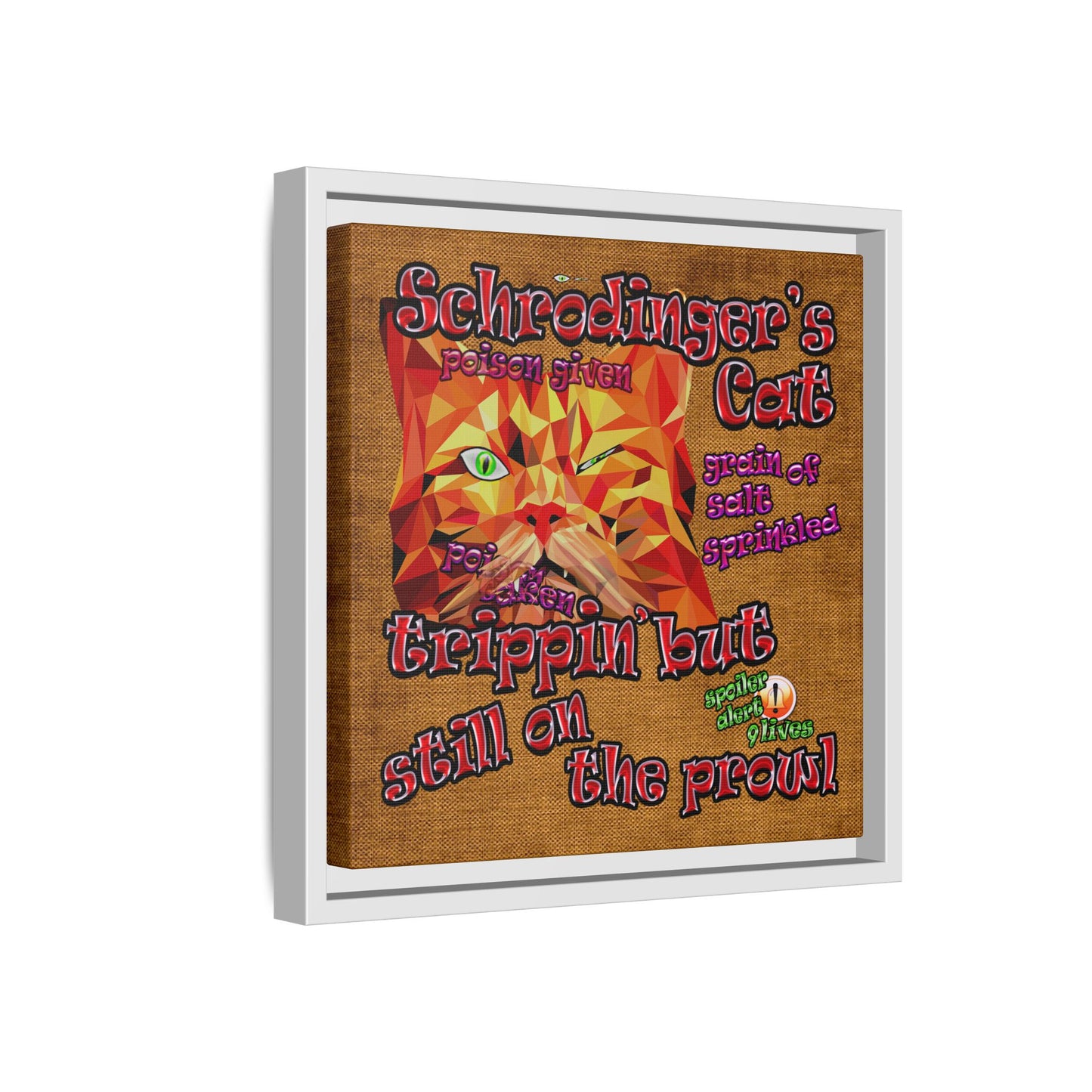 schrodinger's cat - framed canvas art (brown papyrus)
