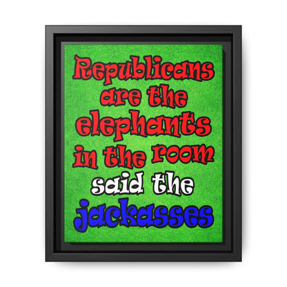 donkeys and elephants - framed canvas art (green turf)