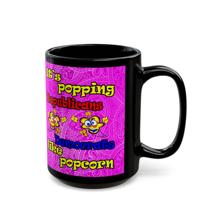 popping like popcorn - Black Mug (pink swirl)
