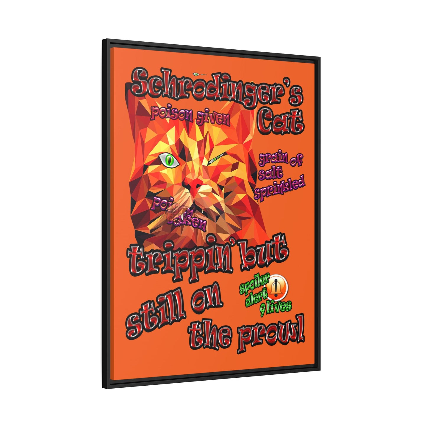 schrodinger's cat - framed canvas art (orange)