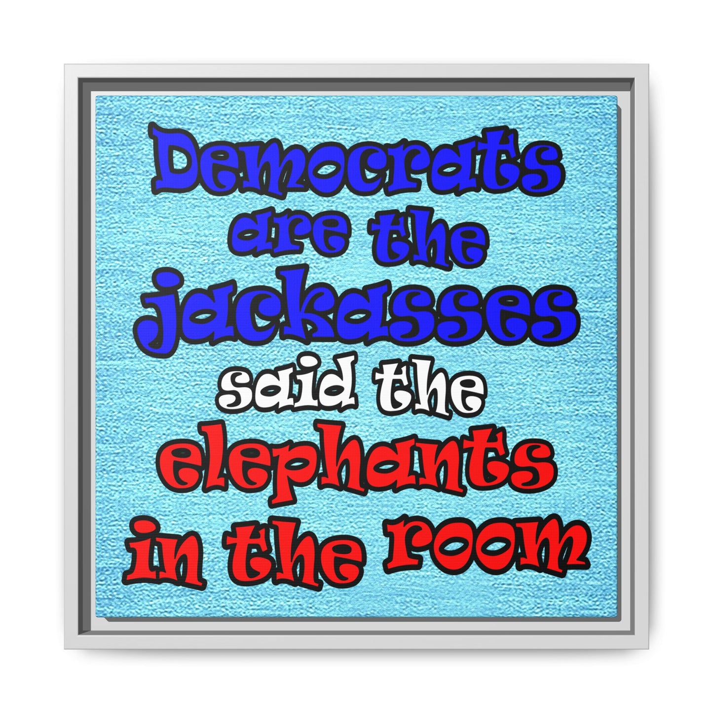 donkeys and elephants - framed canvas art (faded blue)