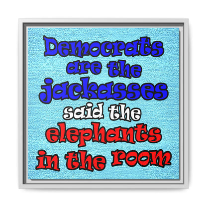 donkeys and elephants - framed canvas art (faded blue)