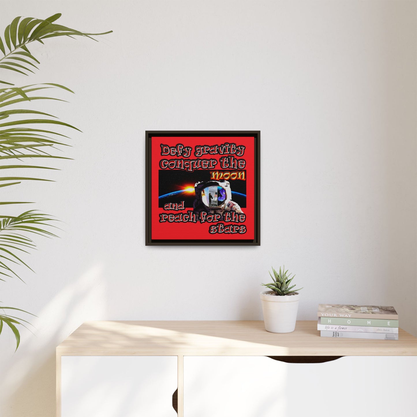 defy conquer reach - framed canvas art (red)