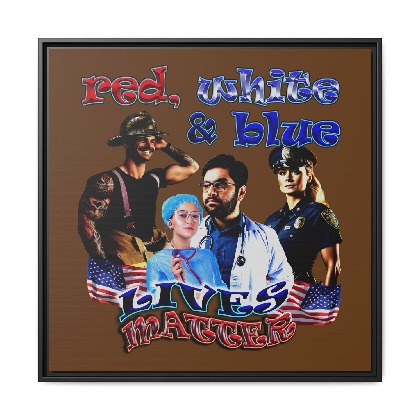 rw&b lives matter - framed canvas art (brown)