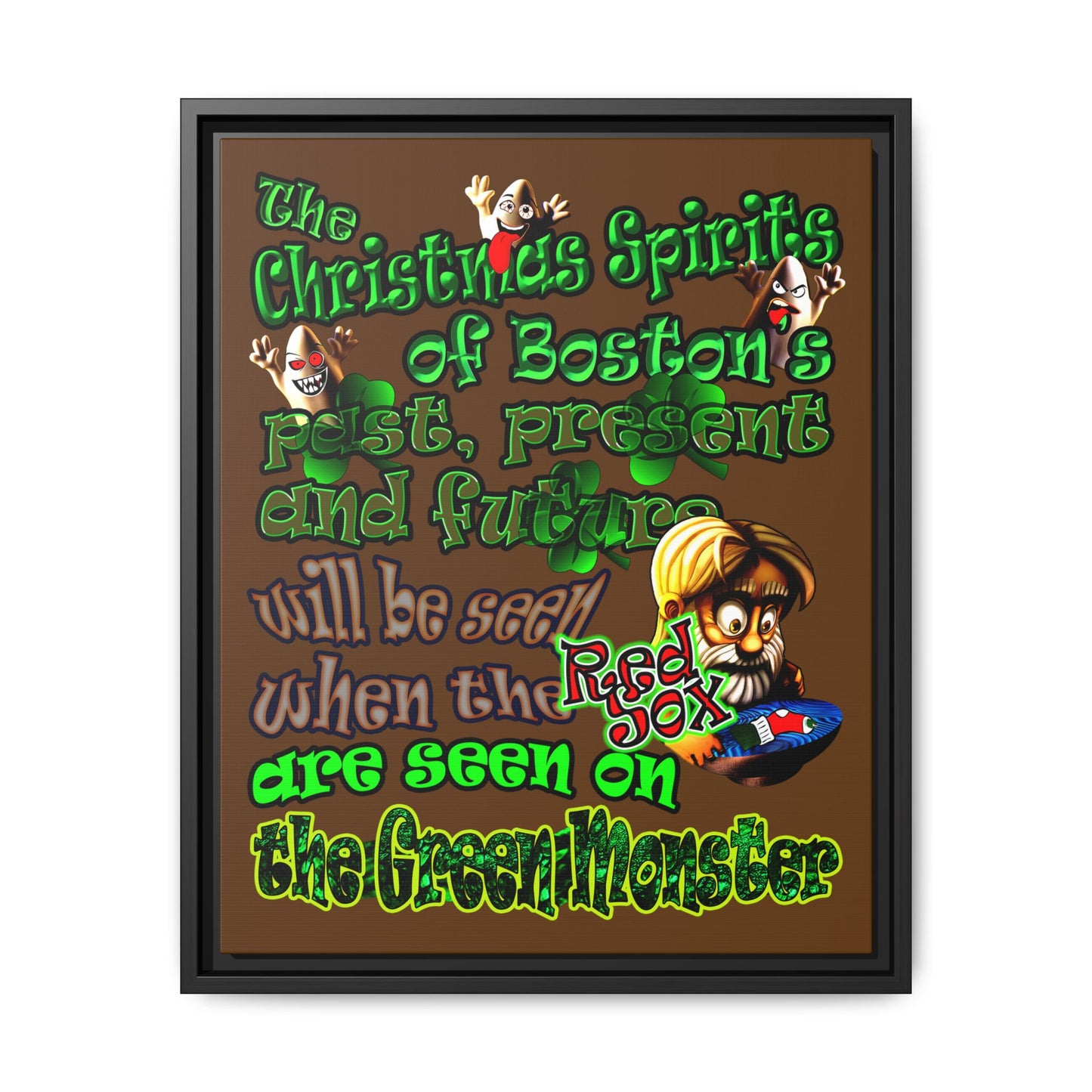 christmas spirits of boston - framed canvas art (brown)