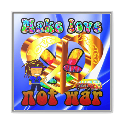 love peace - framed canvas art (blue-white wave)