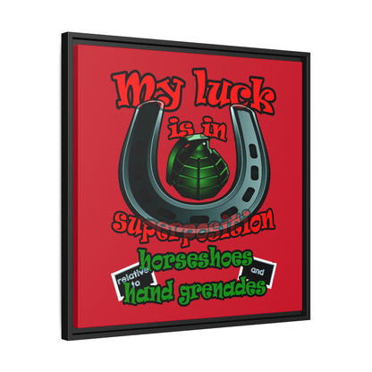 my luck - framed canvas art (dark red)