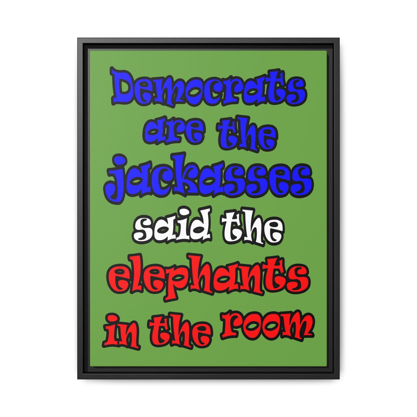donkeys and elephants - framed canvas art (green)