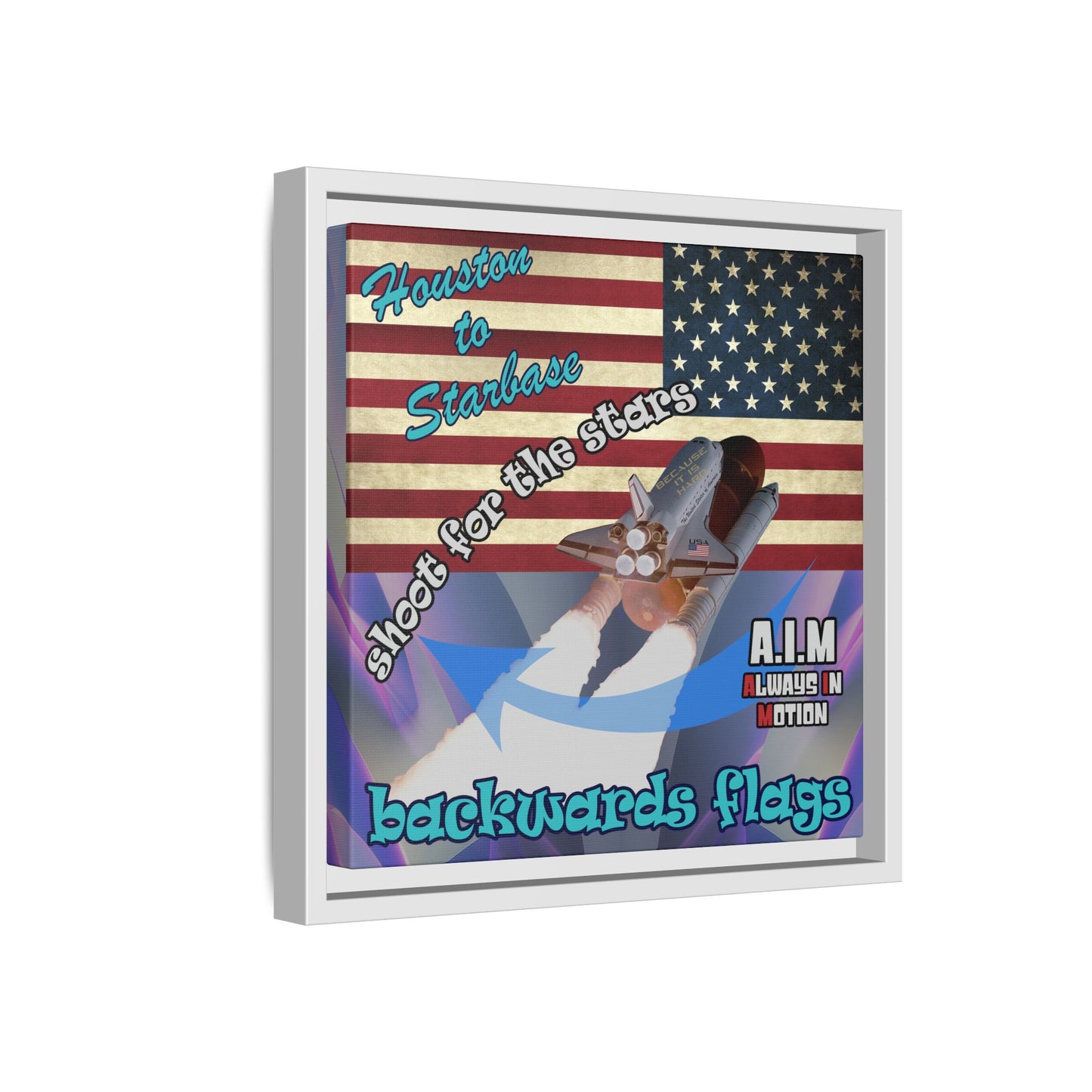 shoot for the stars - framed canvas art (grey-pink wave)