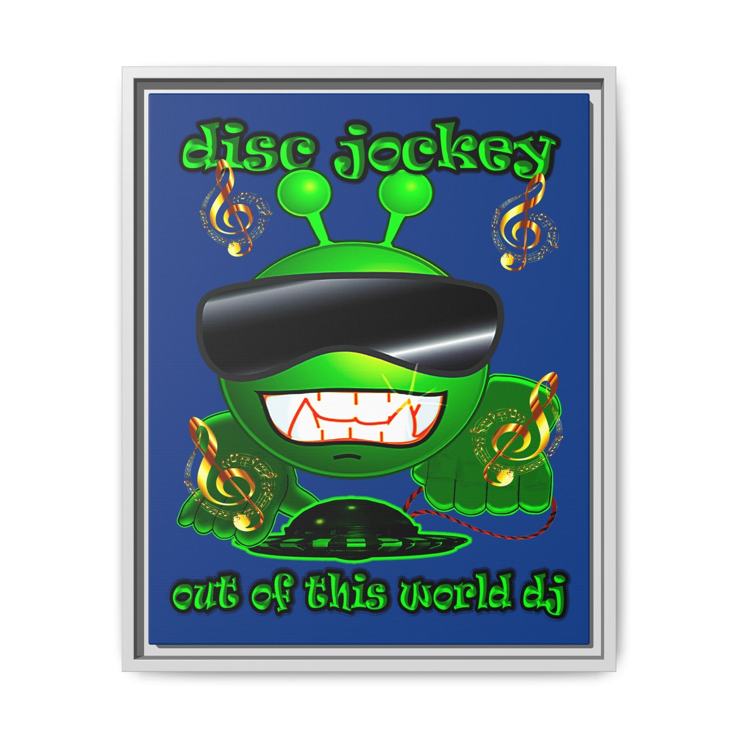 disc jockey - framed canvas art (dark blue)