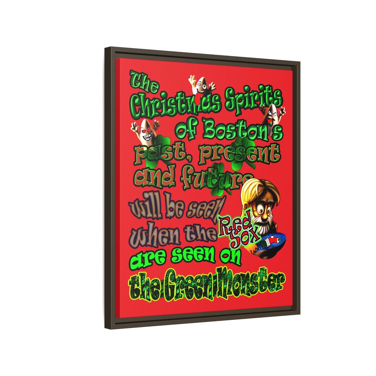 christmas spirits of boston - framed canvas art (red)