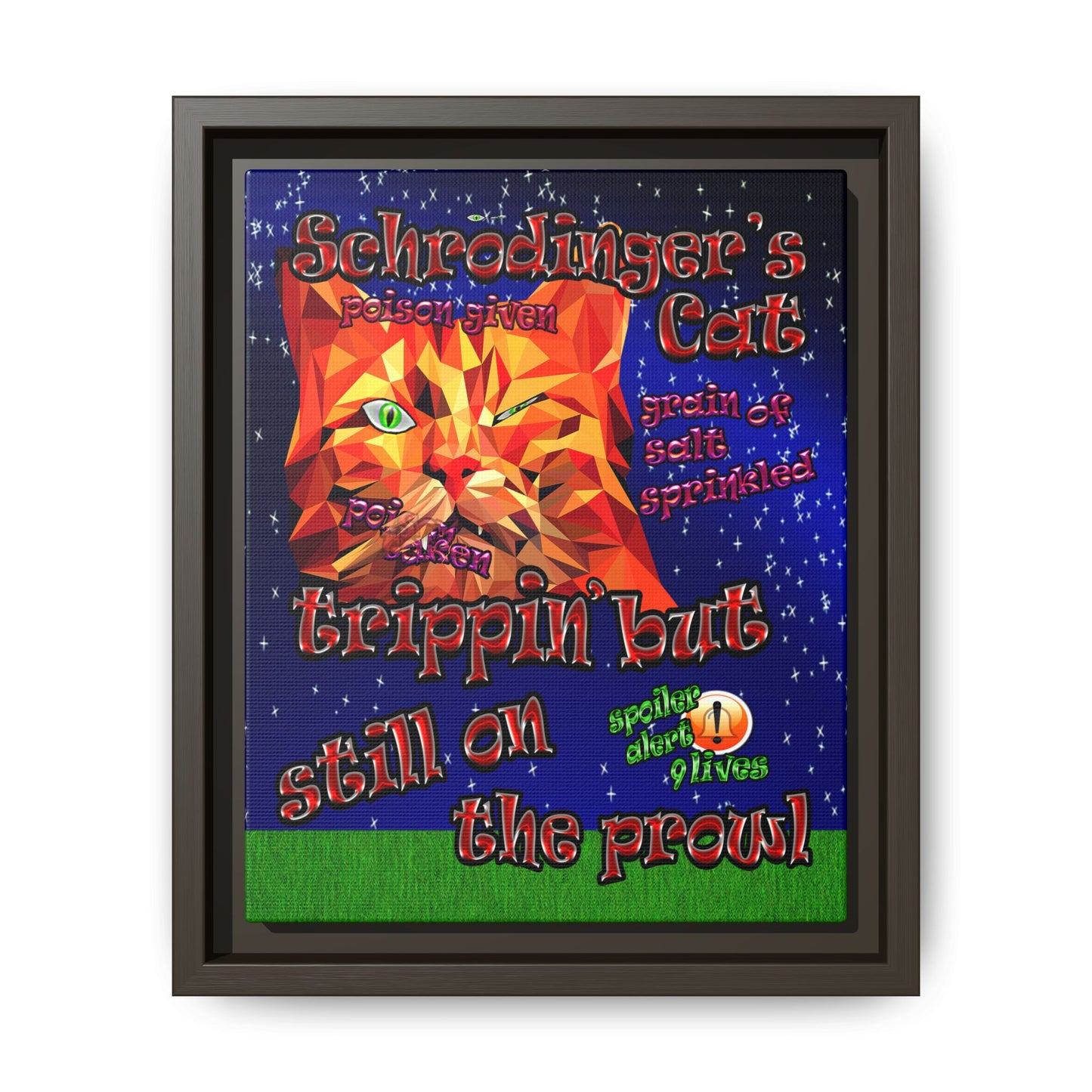 schrodinger's cat - framed canvas art ('snoops' background)