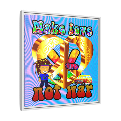 love peace - framed canvas art (light blue-purple wave)