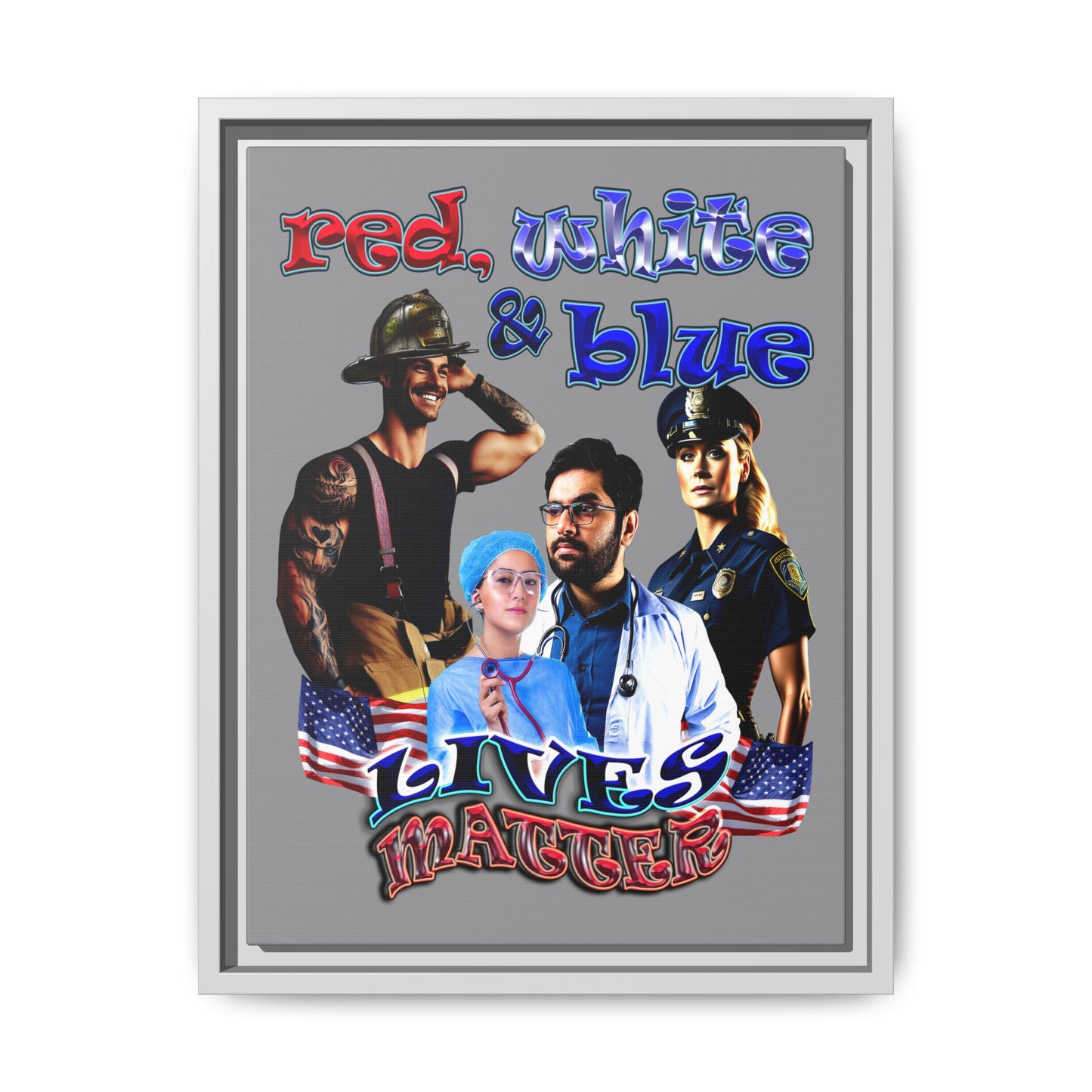 rw&b lives matter - framed canvas art (grey)