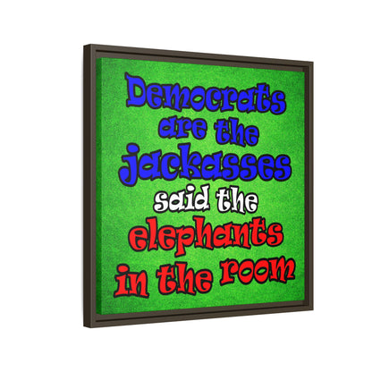 donkeys and elephants - framed canvas art (green turf)