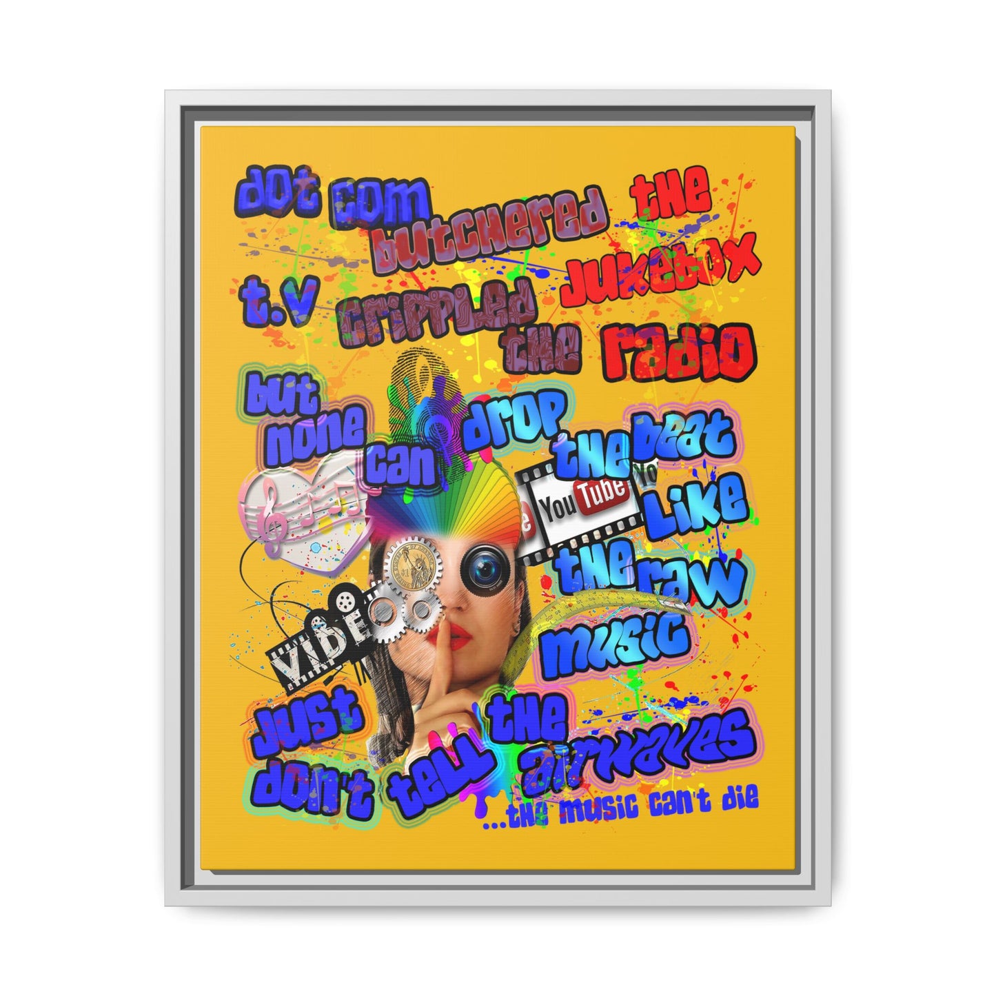 drop the beat - framed canvas art (yellow)