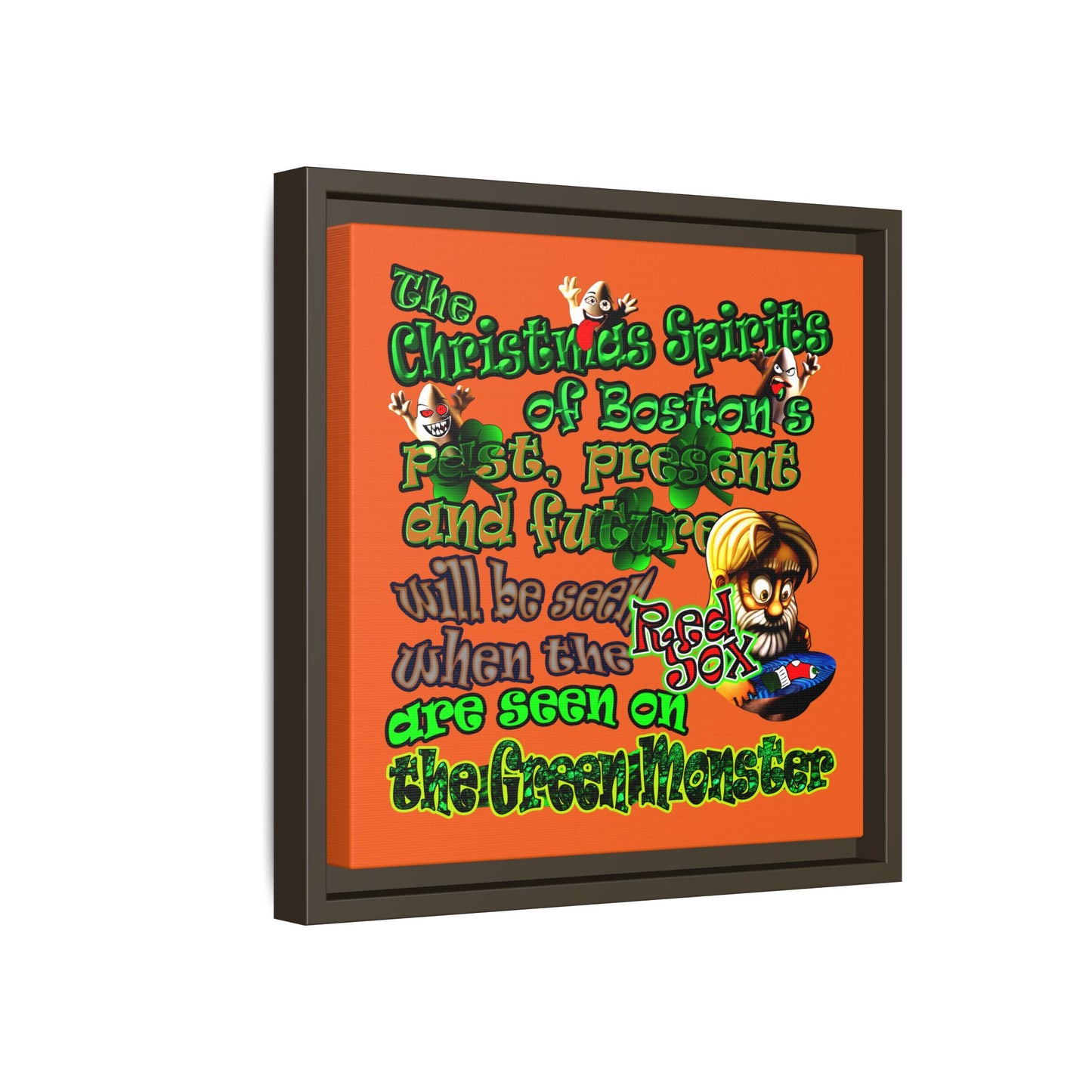 christmas spirits of boston - framed canvas art (orange)
