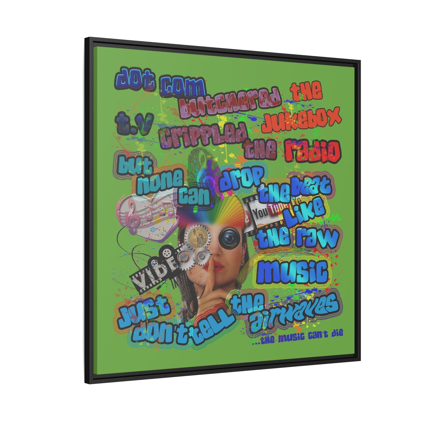 drop the beat - framed canvas art (green)