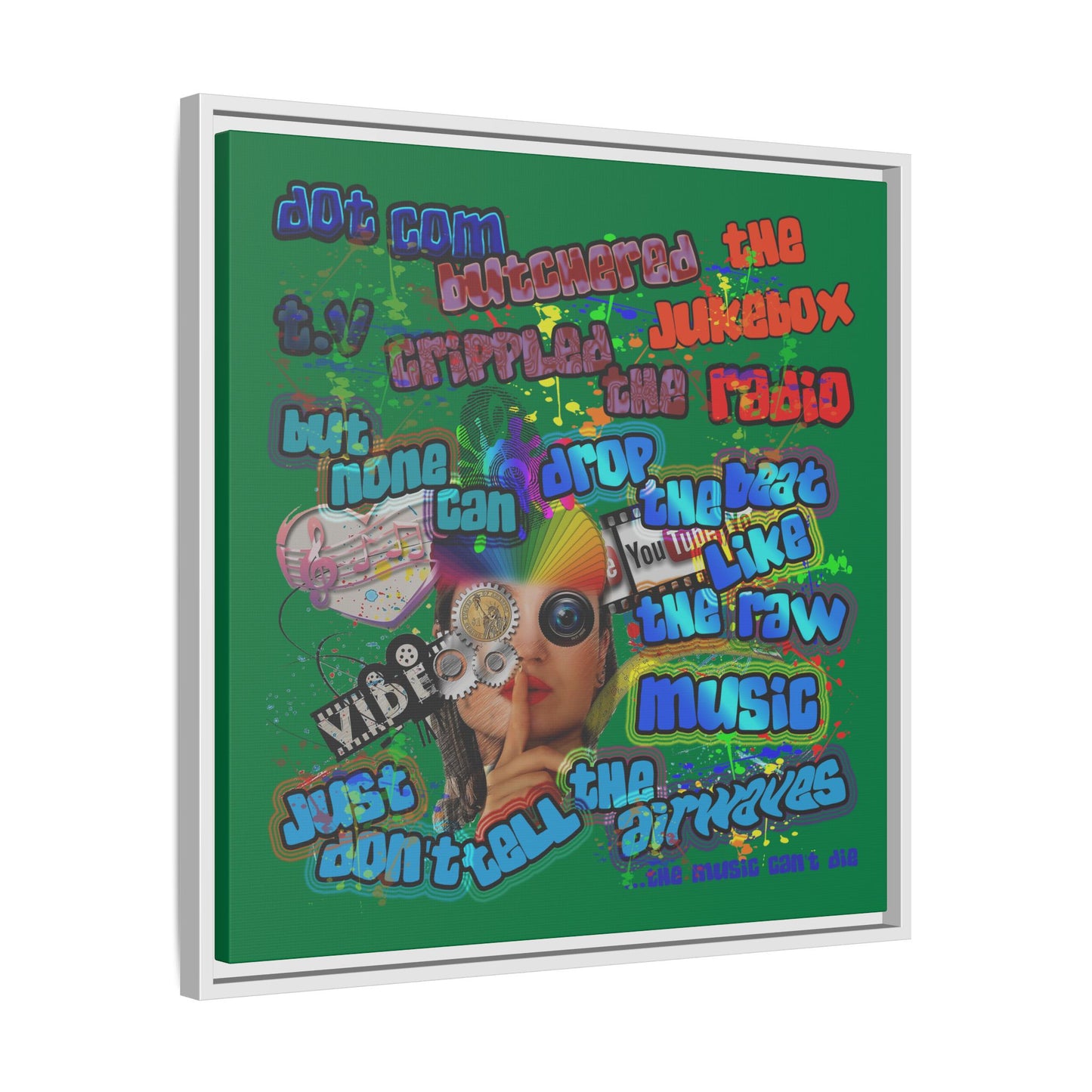 drop the beat - framed canvas art (dark green)