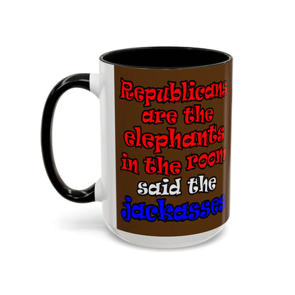 donkeys and elephants - Accent Mug (brown)
