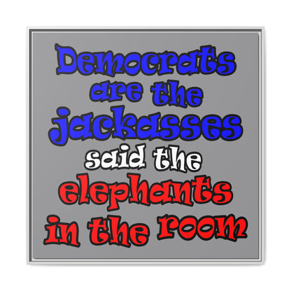 donkeys and elephants - framed canvas art (grey)