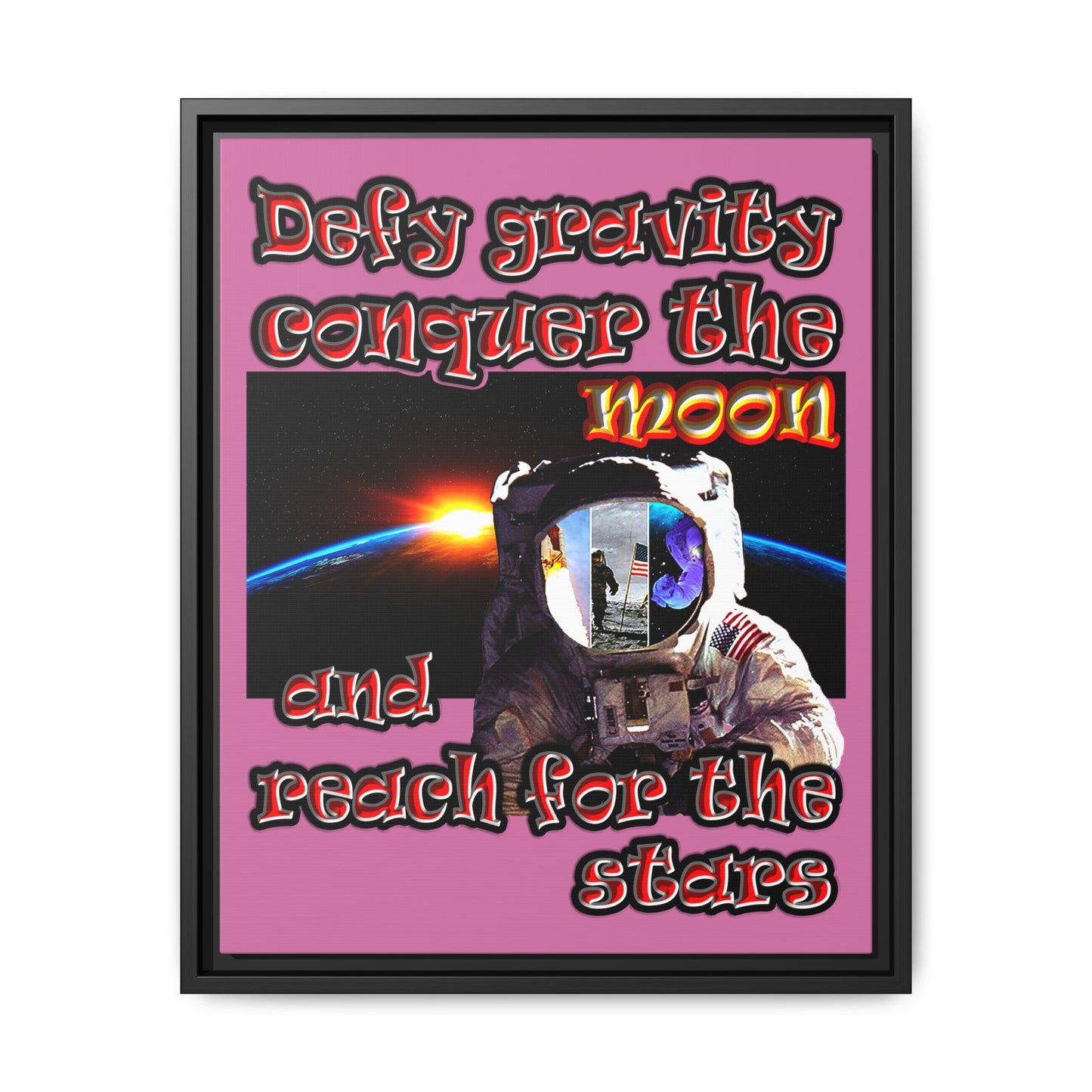 defy conquer reach - framed canvas art (light pink)