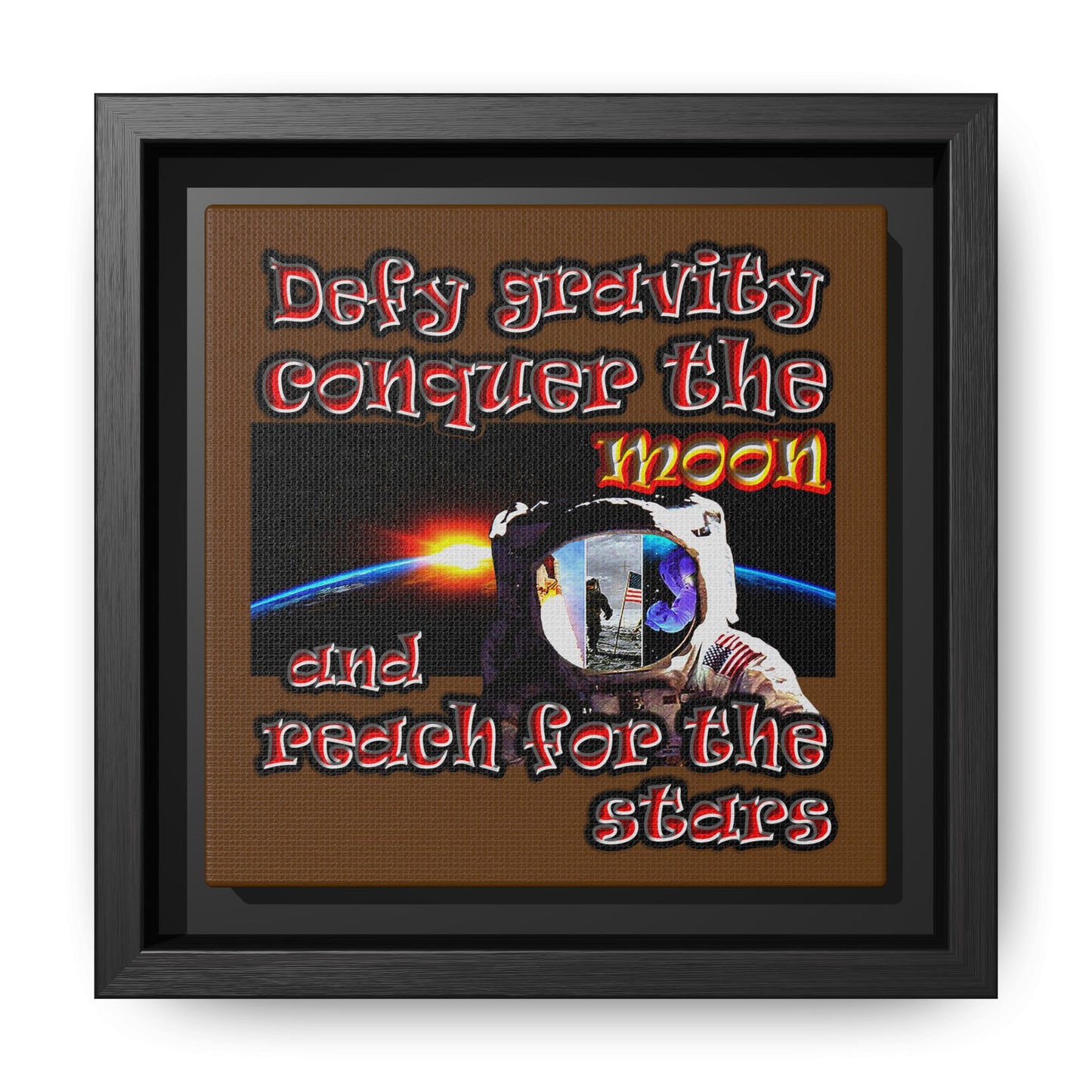 defy conquer reach - framed canvas art (brown)