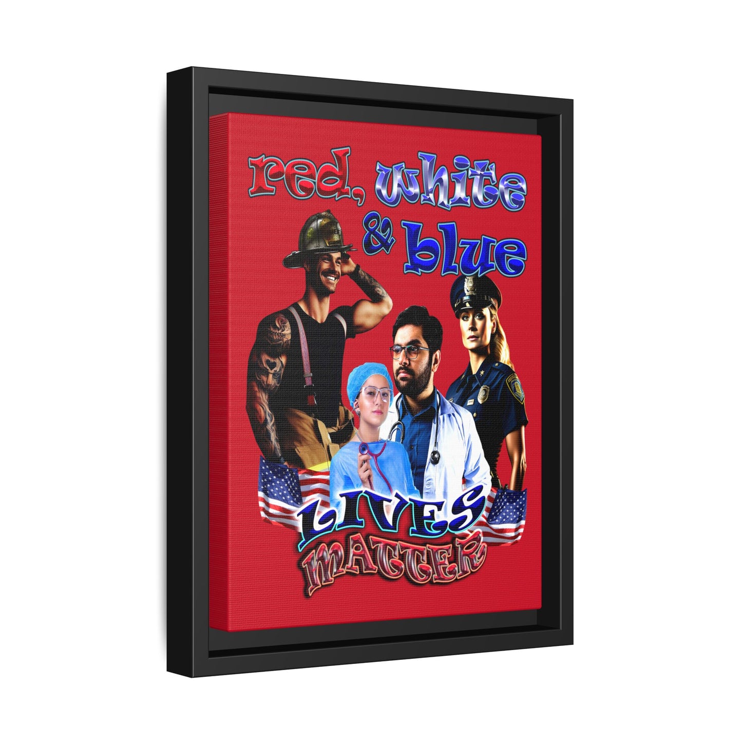 rw&b lives matter - framed canvas art (dark red)