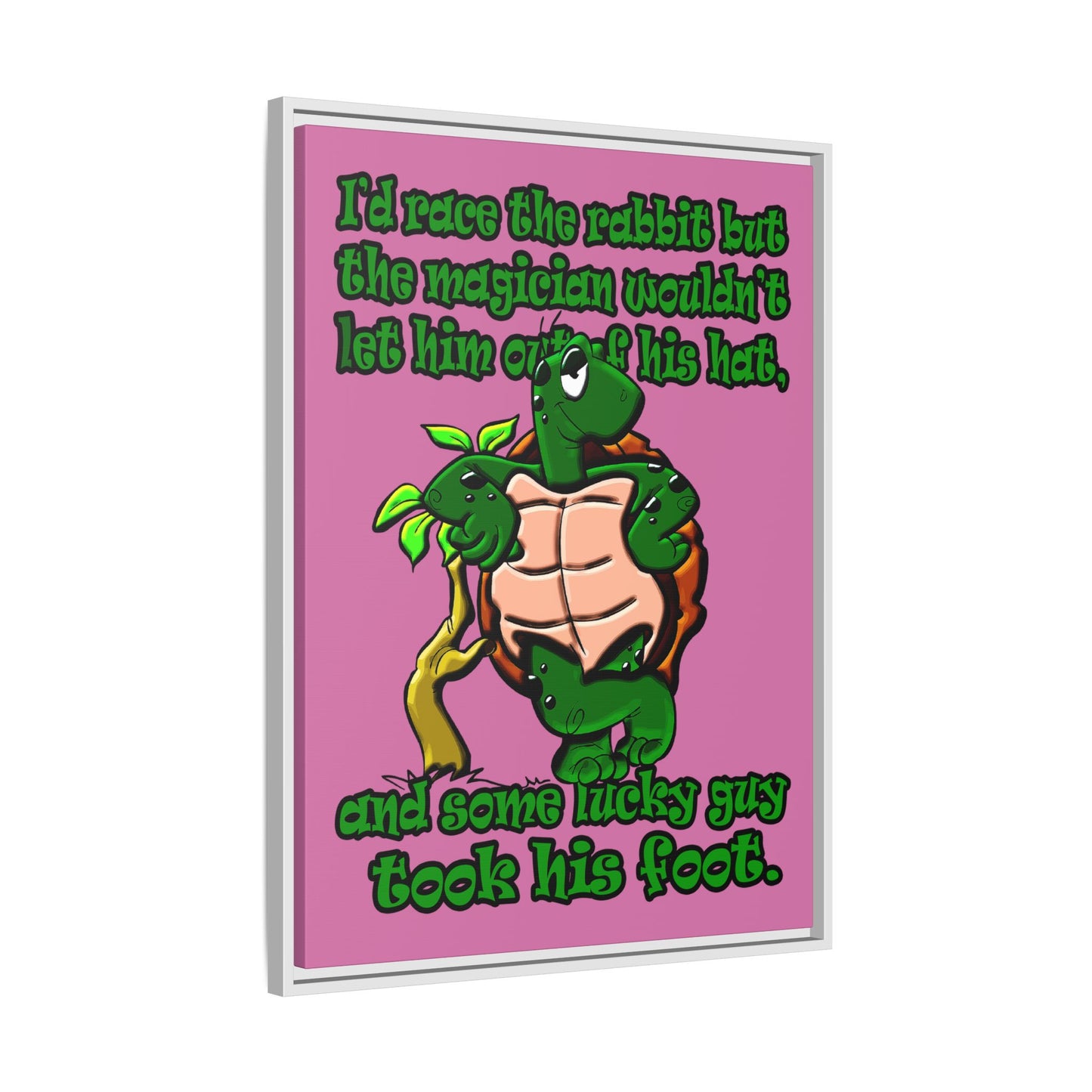 turtle race - framed canvas art (light pink)